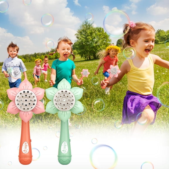 Rourlinge 23 Hole Bubble Gun with Sunflower Design, Outdoor Parent Child Interactive gift for Summer, Battery Operated Machine for Party Garden, Automatic Soap Bubble Blower