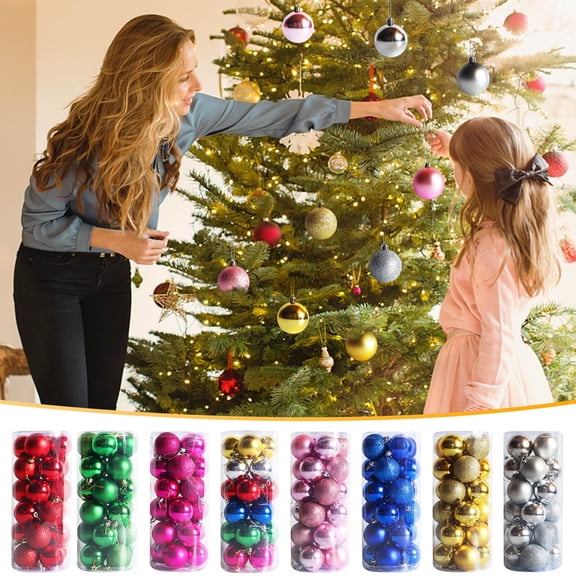 Rourlinge 30mm Christmas Baubles Set 24Pcs Shatterproof Plastic Tree Ornaments Glitter Ball Hanging Home Party Holiday Decorations Wedding Tree Decor
