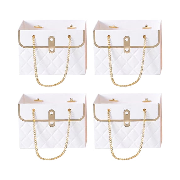 Rourlinge 4 Pack Flower Paper Gift Bag, Bouquet Portable Flower Handbag Box with Metal Chain, Rectangle Wedding Gift Wrap Bag, Small Florist Carrier Bag for Arrangements, Valentine's Day, Birthday