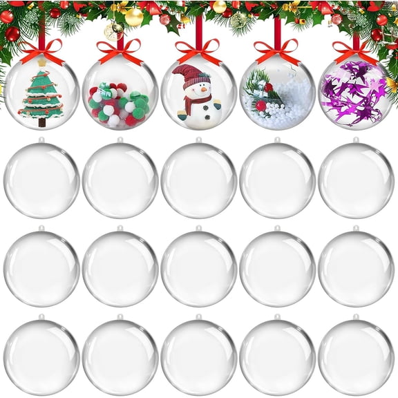 Rourlinge 5 Pack Hollow Clear Fillable Plastic Ball Ornaments Transparent DIY Craft Blank Spheres for Xmas Tree Decor Wedding Favor Table Centerpiece Handmade Holiday Keepsake Making Supplies