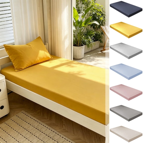 Rourlinge 79x35 Inch Non Slip Stretch Fitted Sheet Soft Polyester Washable Mattress Cover Single Bed Dormitory Bedding Sheet
