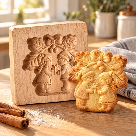 Rourlinge Christmas Gift Exchange Scene Wooden Cookie Mold, Embossing ...
