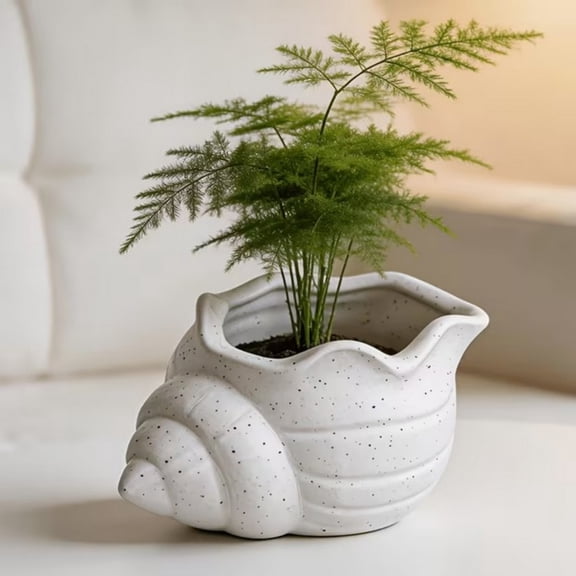 Rourlinge Cute Conchs Shaped Planter With Drainage Hole, Seashell Flower Pot for s Cacti Herbs, Coastal Nautical Decor Container for Desk Windowsill Balcony Home Garden Ornament