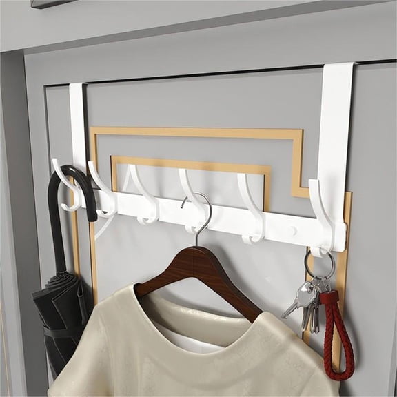 Rourlinge Over The Door Hooks, 12 Hooks Door Hanger Towel Rack Coat Hanger for Bathroom Bedroom Closet, Space Saving No Drill Mounting Organizer for Hanging Robe Hat Scarf Bag