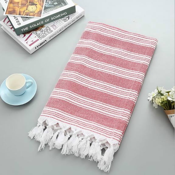 Rourlinge Extra Large Sand Free Beach Towel 100x180cm Fast Drying Absorbent Turkish Towel with Fringed Striped Design for Swimming Yoga Spa Vacation