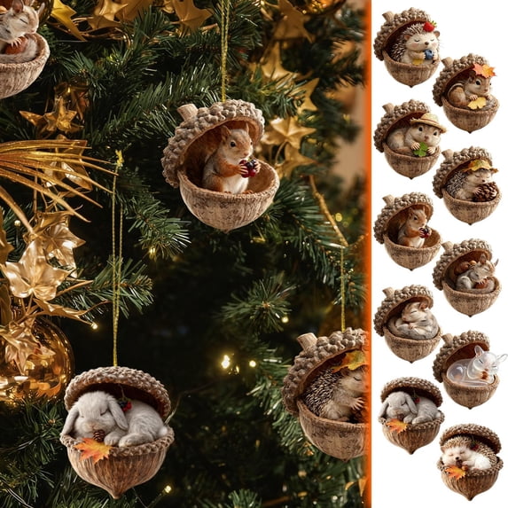 Rourlinge Forest Animals Christmas Tree Hanging Ornament Set, Cute Woodland Creature Pendant for Holiday Tree Decor, Rustic Wildlife Themed Christmas Decoration