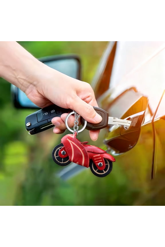 Leather Motorcycle Keychain Mini Bike Metal Key Ring Gift for Biker Men Women Motorcycle Enthusiast Cowhide Accessory