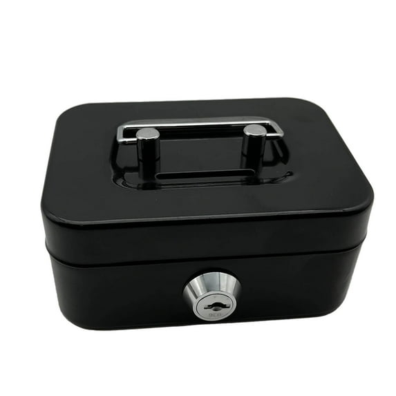Rourlinge Metal Cash Box with Lock, Portable Money Organizer Storage Box for Home Office Use, Small Lockable Security Box for Valuables and Cash Management