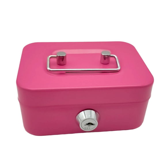 Rourlinge Metal Cash Box with Lock, Portable Money Organizer Storage Box for Home Office Use, Small Lockable Security Box for Valuables and Cash Management