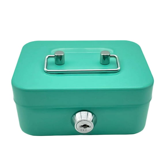 Rourlinge Metal Cash Box with Lock, Portable Money Organizer Storage Box for Home Office Use, Small Lockable Security Box for Valuables and Cash Management