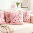 thumbnail image 1 of Rourlinge Pink Bow Coquette Pillow Covers Embroidered Pillow Cases 18x18 Set of 2 Pink Bow Decorations Embroidery Cushion Covers for Couch Sofa Bedroom Home Decor, 1 of 6