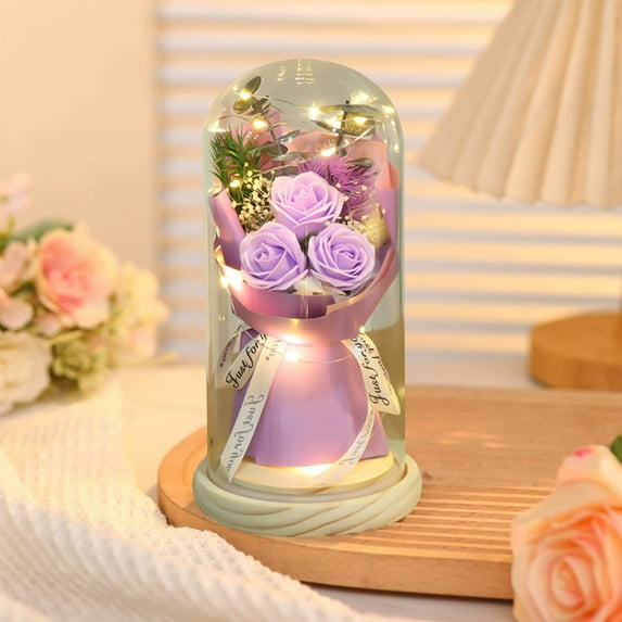 Rourlinge Preserved Flower Night Light Mini Ambient Lamp for Valentines Day Christmas Home Decor Bedside Table Desk Accent Romantic Gift