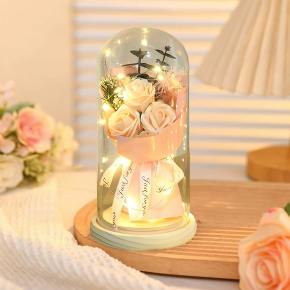 Rourlinge Preserved Flower Night Light Mini Ambient Lamp for Valentines Day Christmas Home Decor Bedside Table Desk Accent Romantic Gift