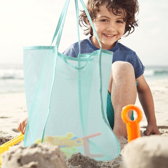 Rourlinge Small Mesh Beach Bag Totes Lightweight Travel Toy Tote Mesh Swimming Pool Bag with Multiple Pockets,Waterproof Mesh Tote Bag, Large Capacity Sandproof Beach Bags for Travel