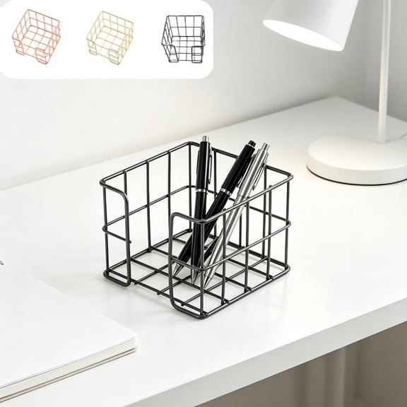 Rourlinge Wrought Iron Mesh Sticky Notes Holder, Desktop Memo Pad Organizer Basket, Small Paper Clip Tray for Office Desk Accessories, Openwork Grid Storage