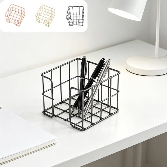 Rourlinge Wrought Iron Mesh Sticky Notes Holder, Desktop Memo Pad Organizer Basket, Small Paper Clip Tray for Office Desk Accessories, Openwork Grid Storage
