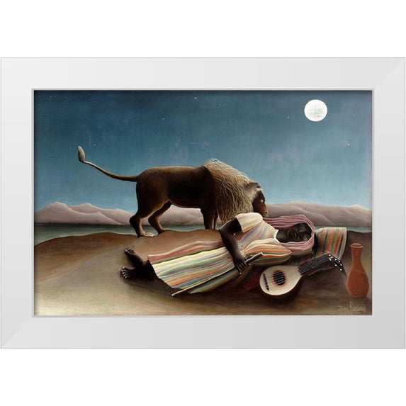 Rousseau, Henri 14x11 White Modern Wood Framed Museum Art Print Titled - The Sleeping Gypsy