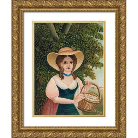 Rousseau, Henri 15x18 Gold Ornate Wood Framed with Double Matting Museum Art Print Titled - Woman with Basket of Eggs 1910