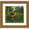 thumbnail image 1 of Rousseau, Henri 16x15 Gold Ornate Wood Framed with Double Matting Museum Art Print Titled - Fight between a Tiger and a Buffalo, 1 of 4