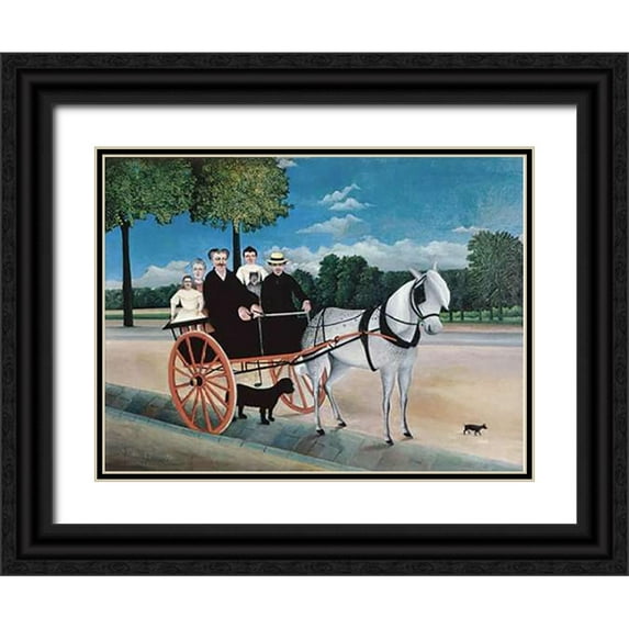 Rousseau, Henri 24x19 Black Ornate Wood Framed with Double Matting Museum Art Print Titled - Uncle Juniors Dog Cart