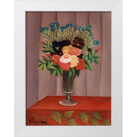 Rousseau, Henri 25x32 White Modern Wood Framed Museum Art Print Titled - Bouquet of Flowers