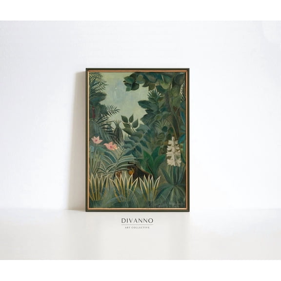 Rousseau Vintage Rainforest Botanical Wall Art Jungle Wildlife Print Floral Home Decor Equatorial Sage Green Art
