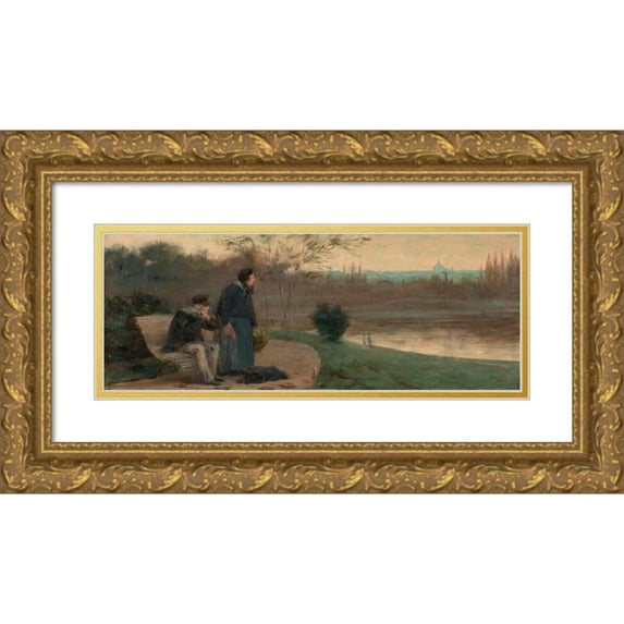 Roussel-Géo 14x8 Gold Ornate Wood Frame and Double Matted Museum Art Print Titled - In the Evening (1889)