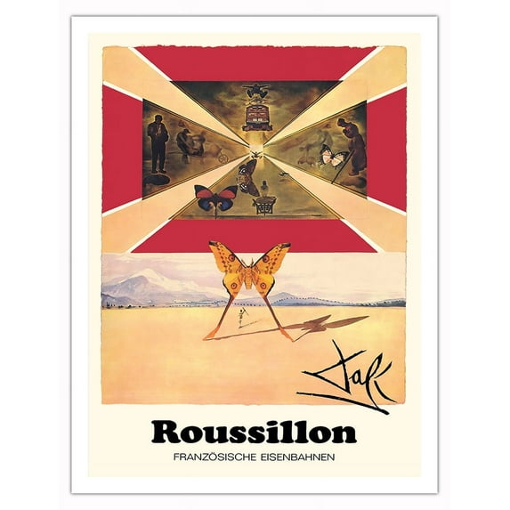 Roussillon France - SNCF French Railways - Vintage Railroad Travel Poster by Salvador Dali c.1969 - Fine Art Matte Paper Print (Unframed) 20x26in