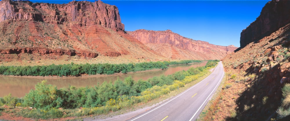 Route 128 Colorado River View of a Butte Canvas Art - Panoramic Images (36 x 12)