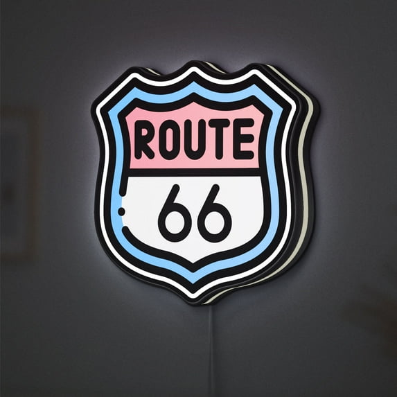 Route 66 3D Novelty Light Box for Road Trip Lovers, Travel-Inspired Decor and Adventurous, Ideal for Explorers (Width 20 inch, 50cm)