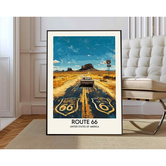 Route 66 America Road Poster, Unframed Paper Poster 8x10in