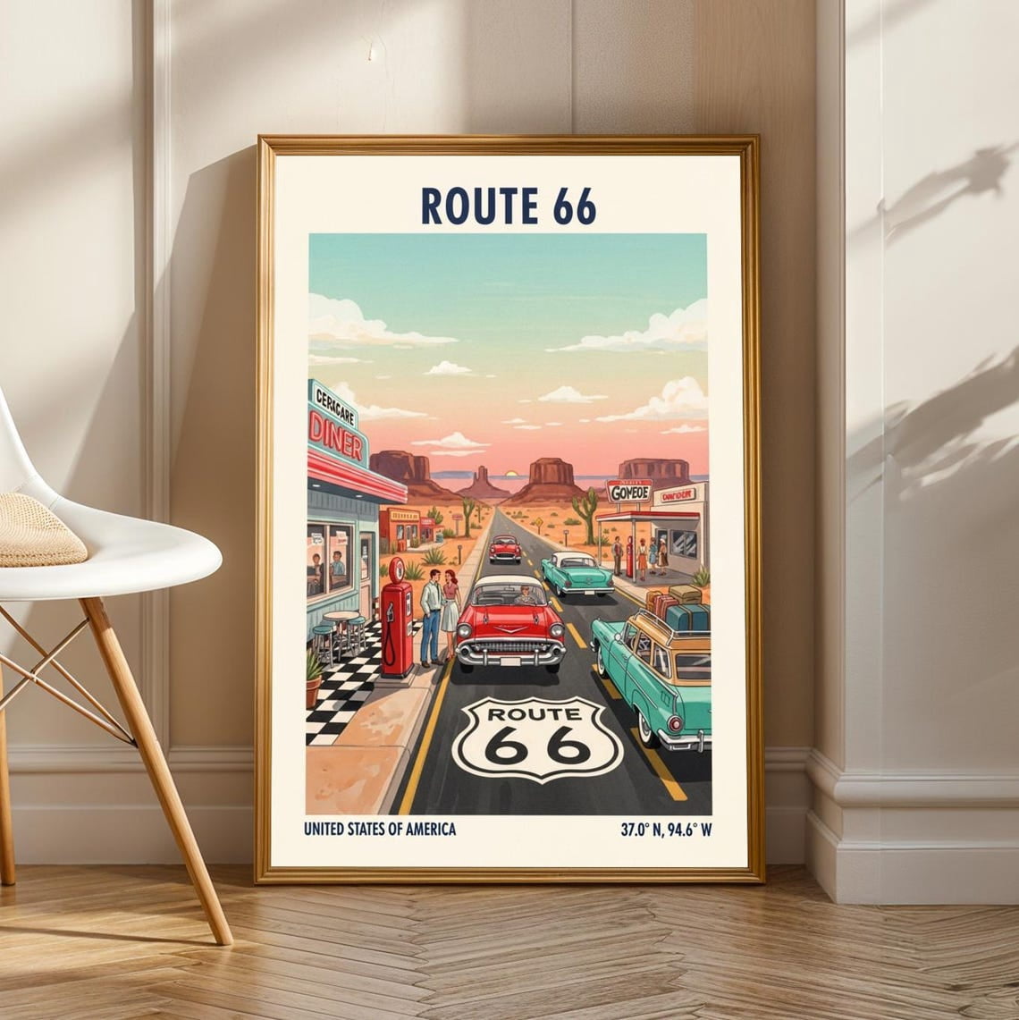 Route 66 Americana Art Print: Retro Road Trip Poster, Unframed Canvas ...