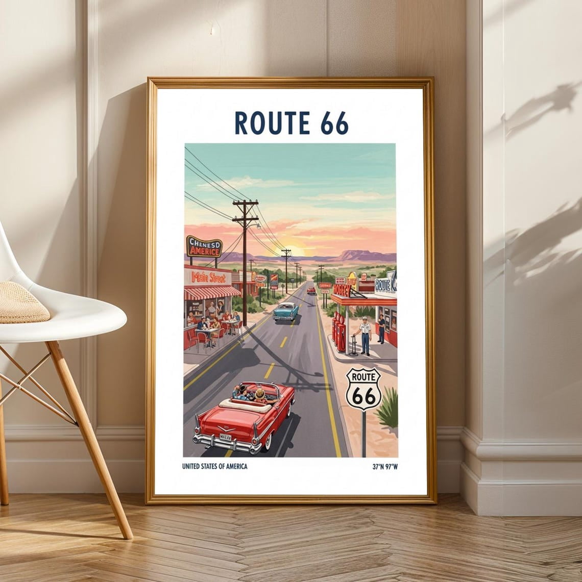 Route 66 Americana Art Print: Vintage Road Trip Illustration, Unframed ...