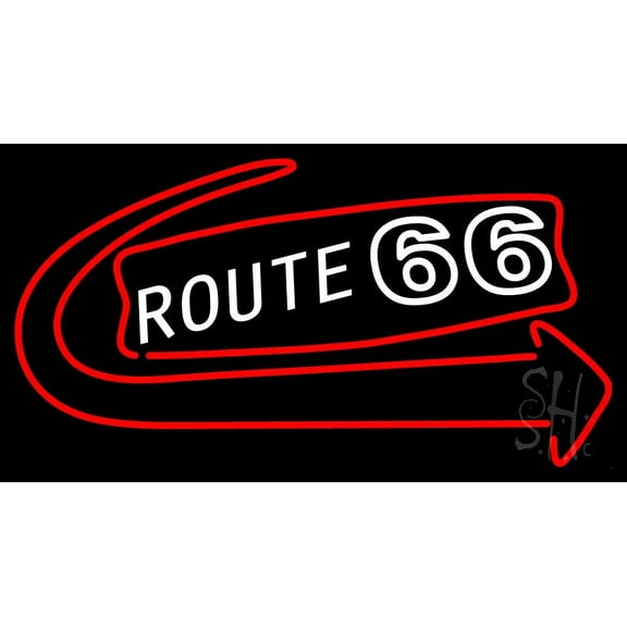 Route 66 With Arrow LED Neon Sign 13 x 24 - inches, Black Square Cut Acrylic Backing, with Dimmer - Bright and Premium built indoor LED Neon Sign for caf, club, party, event and stroefront.
