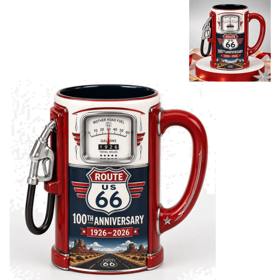 Route 66 Centennial Fuel Pump Mug 1926-2026, Iconic Mother Road Collectible Tumbler, Vintage Fuel Pump Design Ceramic Drinking Mug (1PC)