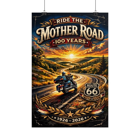 Route 66 Centennial Missouri Ozarks Motorcycle Art Print | 1926-2026 Road Trip Poster, Unframed Paper Poster 16x20in