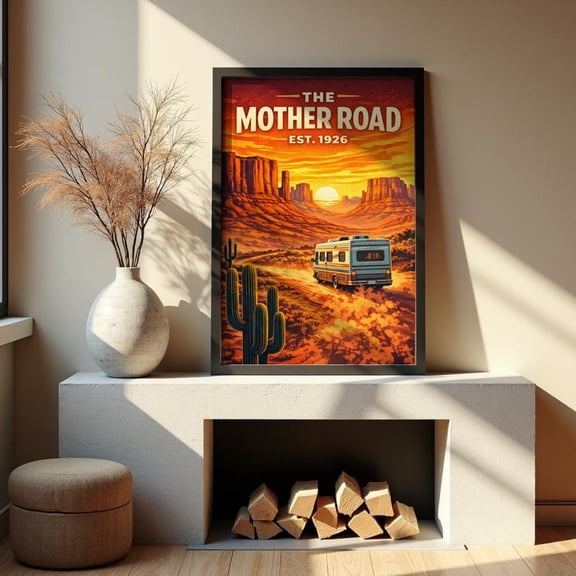 Route 66 Centennial RV Poster Retro Desert Landscape Art Unframed Paper Print