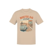 Route 66 & Chill Vintage Vibe Graphic Mens Natural T-shirts