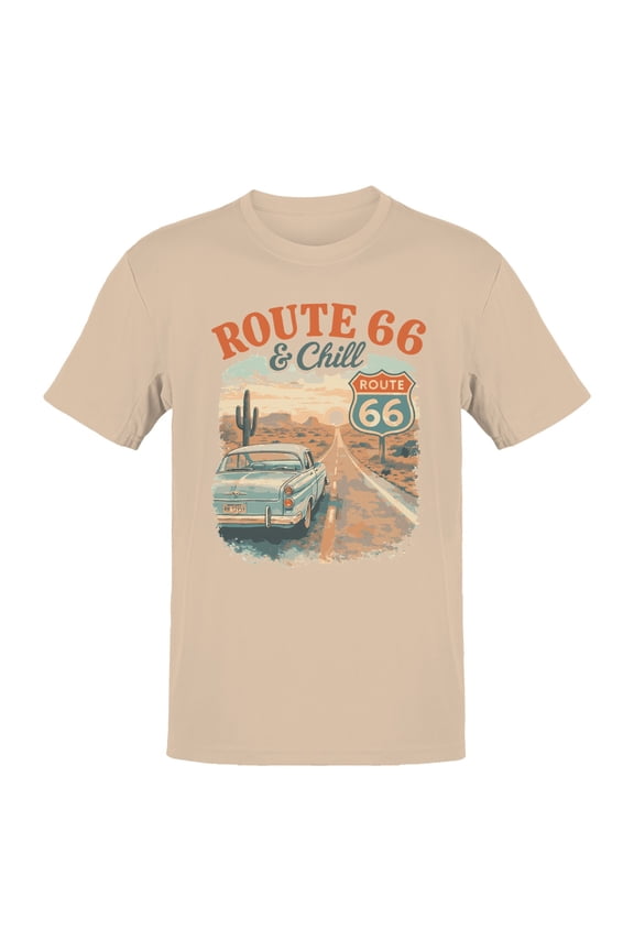 Route 66 & Chill Vintage Vibe Graphic Men's Natural T-shirts