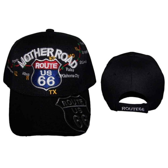 Route 66 Embroidered Baseball Caps .The Mother Road Map - Gifts (7508CV*)