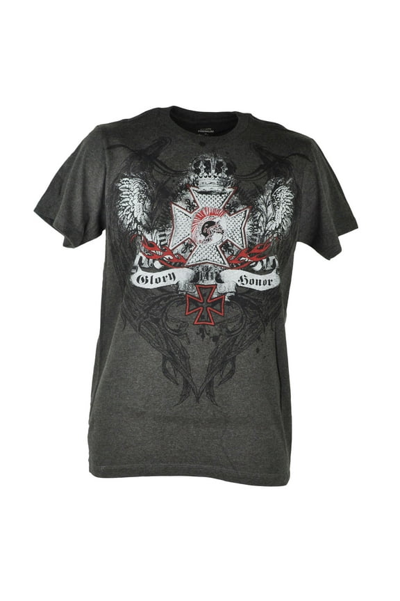 Glory Honor Graphic Crowned Cross Heather Grey Tshirt Mens Tee XLarge
