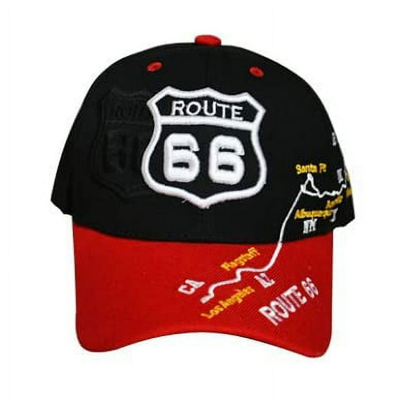 Route 66 HWY Map Baseball Cap Embroidered - 2 Tone Color - Uni-Sex Style -- FREE USA Shipping -- (7508-111)