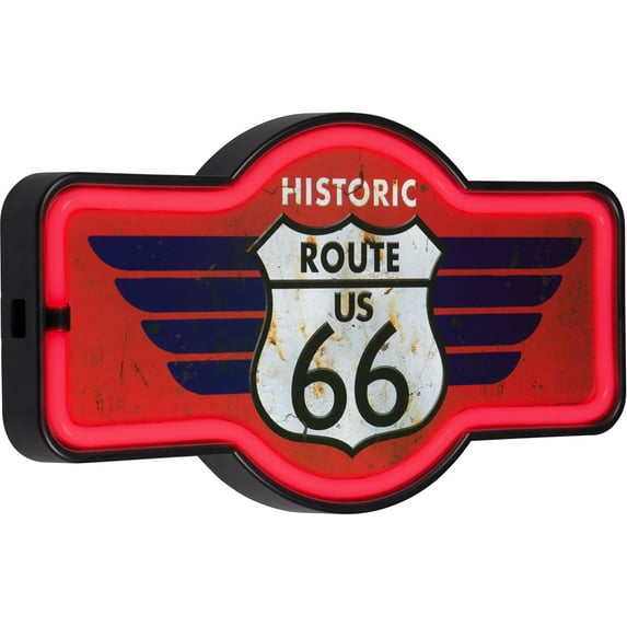 Route 66 LED Neon Sign Vintage Inspired Retro Wall Decor for the Home, Game Room, Bar, or Man Cave (17” x 9.5” x 2”)