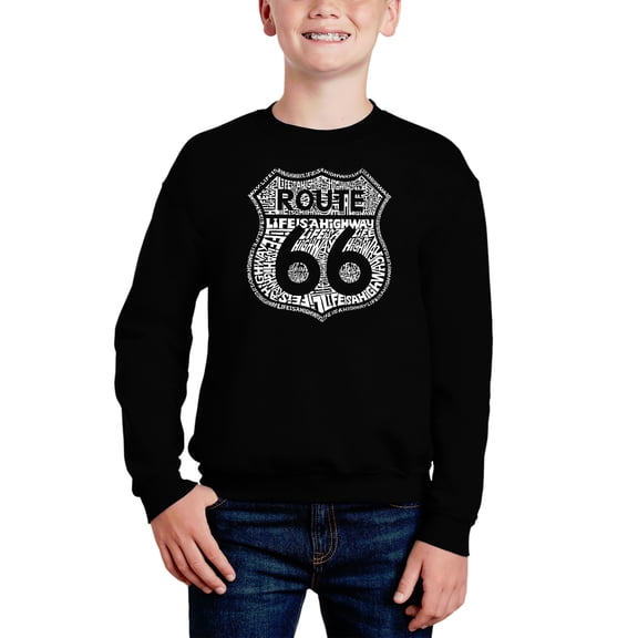 Route 66 - Life Is A Highway - Boy's Word Art Crewneck Sweatshirt