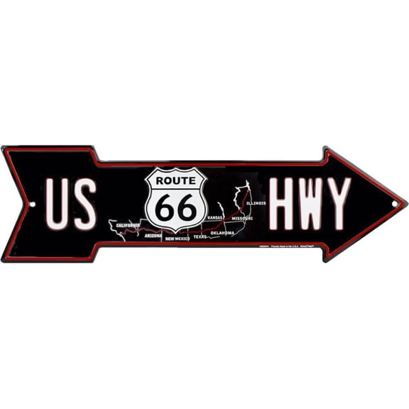 Route 66 Map Arrow Tin Sign - 20x6