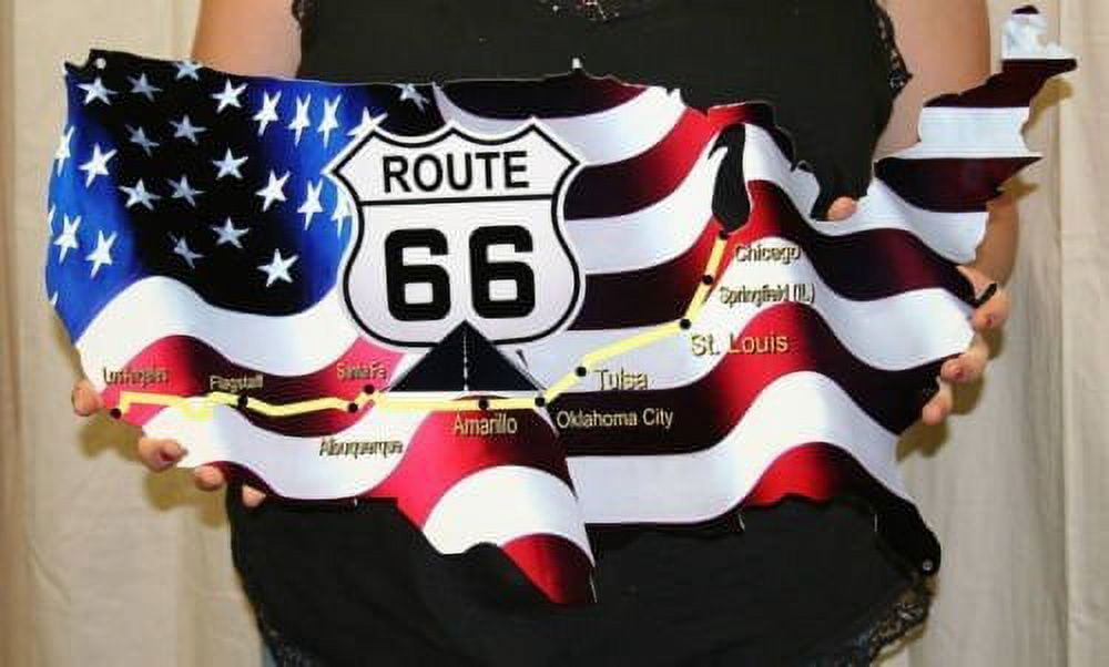 Route 66 Map Metal Sign - Large American Flag Metal Sign - 24" x 14 ...