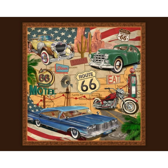 Route 66 Map Panel Cotton Fabric