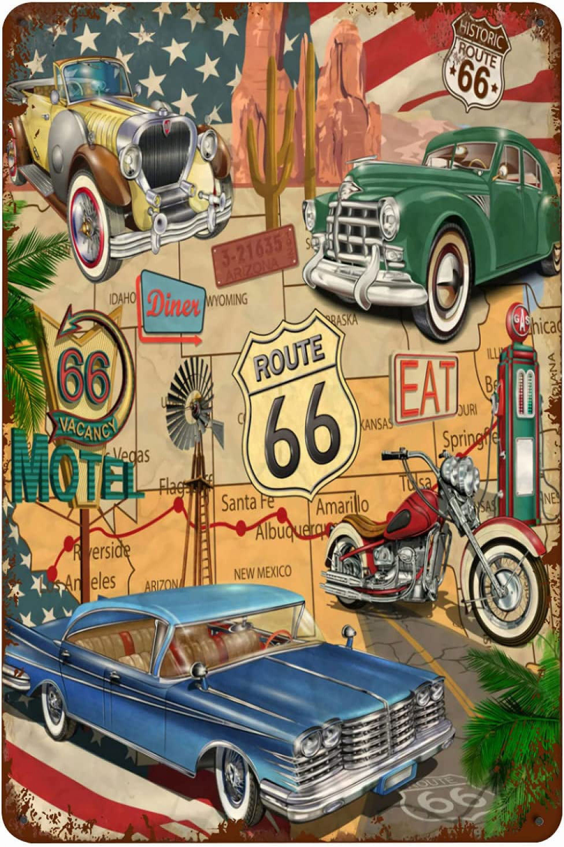 Route 66 Metal Signs Vintage High Way Diner Wall Decor for Home Kitchen