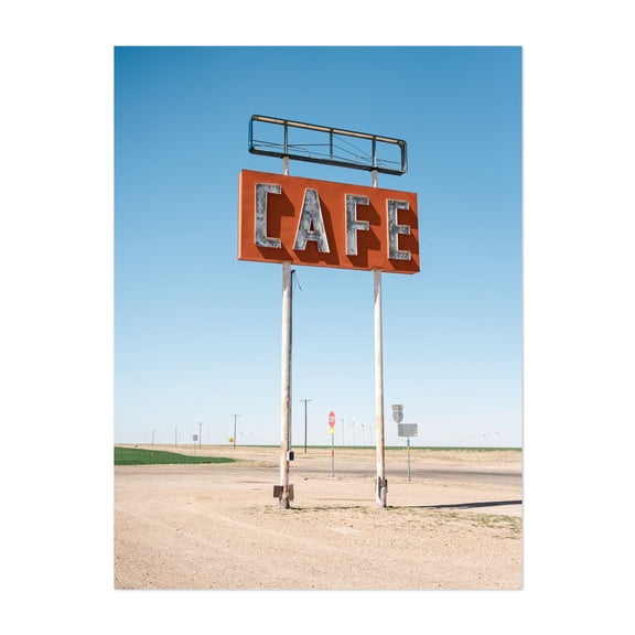 Route 66 Midpoint, Adrian 01 - Adrian Texas Photography Cafe Vintage Route 66 Desert Minimalist Rural Nostalgia Unframed Wall Art Print 12 x 16 inches
