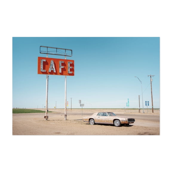 Route 66 Midpoint, Adrian 02 - Adrian Texas Photography Cafe Vintage Classic Car Abandoned Desert Rural Retro Unframed Wall Art Print 8 x 12 inches